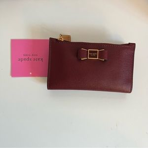 NWT Kate Spade Morgan Bow Embellished Zip Cardholder - Wine